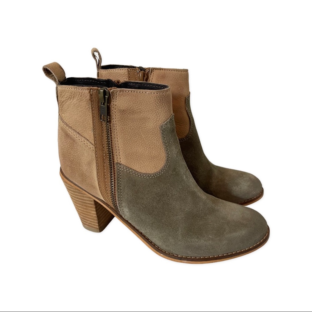 Rebels Double Zipper Suede Leather Boots Size 7.5 Tan and Gray